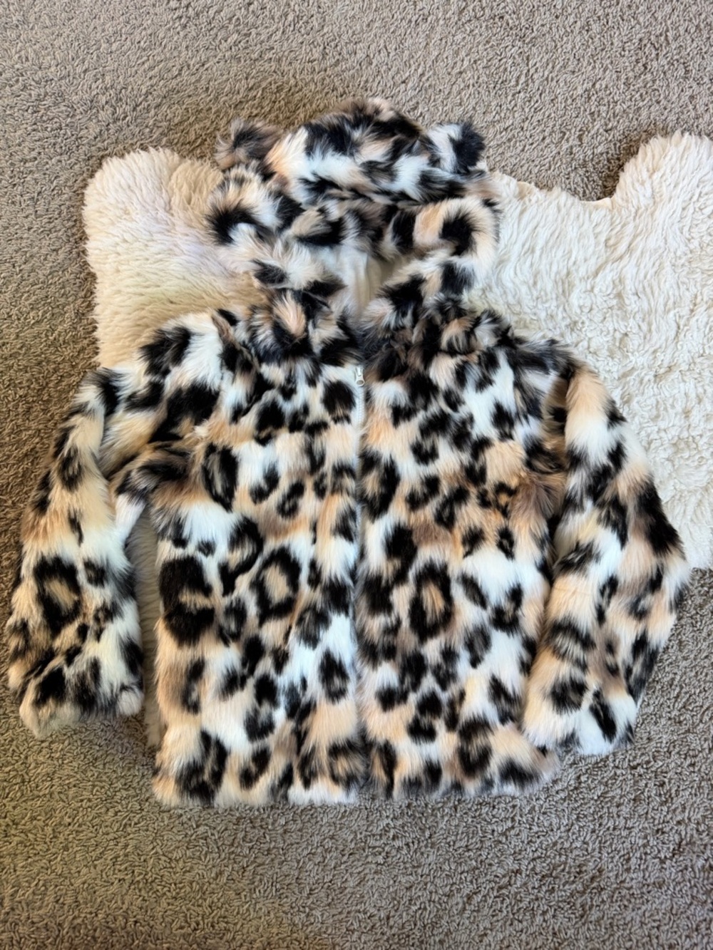 Adorable Eared EUC Faux Fur Leopard Print Hooded Coat | Sz 5